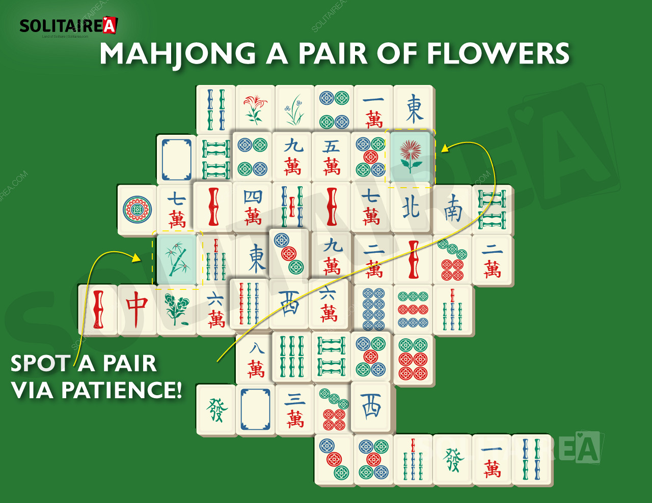 Image du Mahjong Solitaire montrant une sélection typique de tuiles.